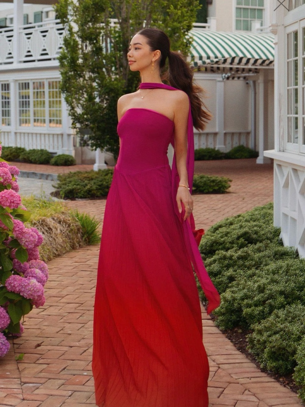 NWT Meshki Caira Chiffon Scarf Maxi Dress - Ombre Dark Pink